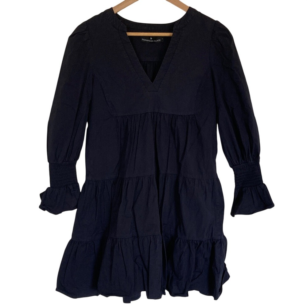 Tuckernuck Pomander Place Kenzo Navy Tiered V-Neck Mini Dress Size Small Cotton‎